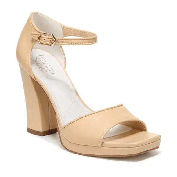 Franco Sarto NEW Dima Leather Heels Open Toe and Ankle Strap Beige Size 9.5 - Picture 1 of 11